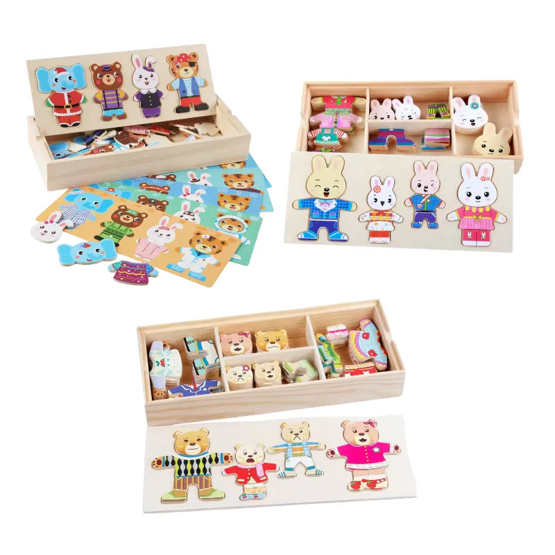 Wooden Dress-Up Animal Puzzle for Kids – 72-Piece Creative Learning Game for Fine Motor Skills & Cognitive Development | CRIATIVAE