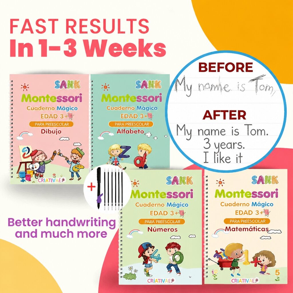 Magic Books Criativae - 4 Reusable Handwriting Practice Workbooks