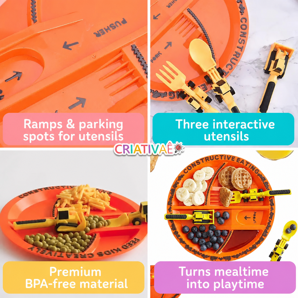 Tractor Spoon Criativae - Construction Truck Plate and Utensil Set for Toddlers