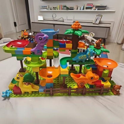 Murmelbahn-Abenteuerset mit Dinosaurier-Motiv – 135 Bausteine