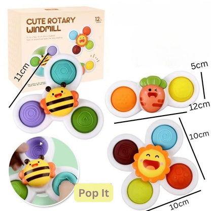 Set of 3 Pop It Spinners with Suction Cups for Travel and Bath Time Enjoyment