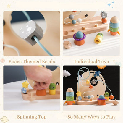 Wooden Space-Themed Bead Maze