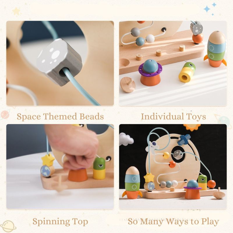 Wooden Space-Themed Bead Maze