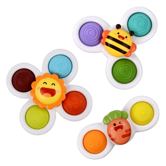 Set of 3 Pop It Spinners with Suction Cups for Travel and Bath Time Enjoyment