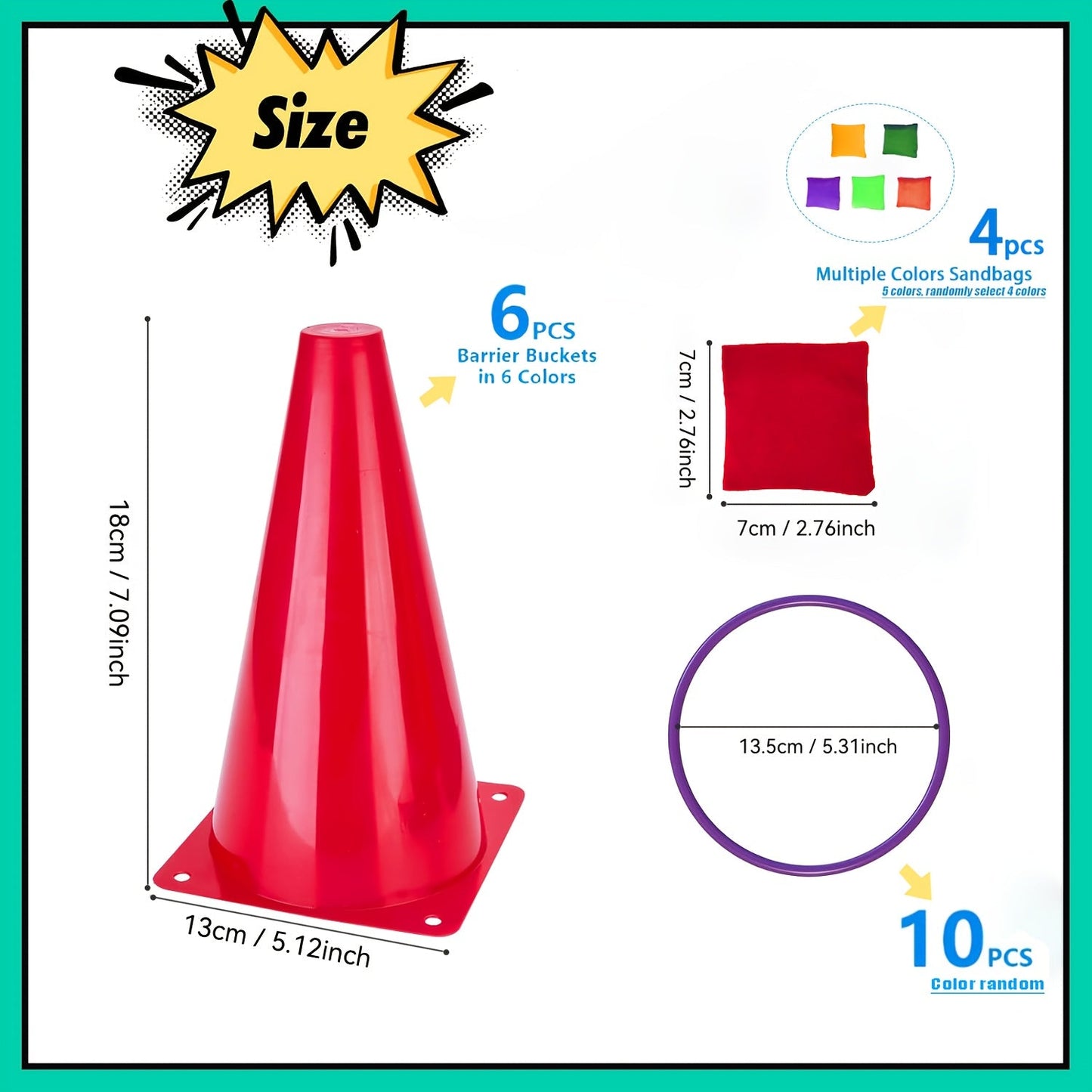 Juego de lanzamiento de aros y conos de colores: kit de actividades para exteriores e interiores
