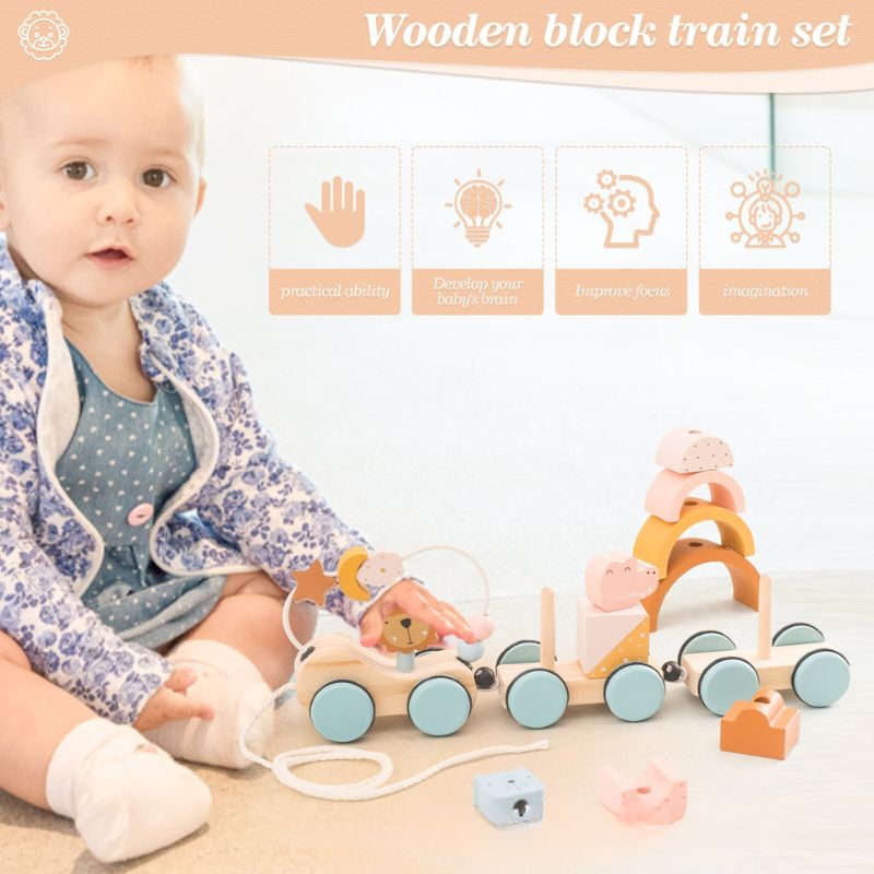 Wooden Pull Along Animal Block Train Set