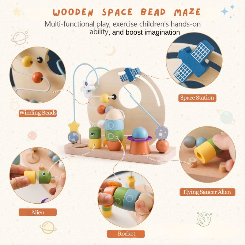 Wooden Space-Themed Bead Maze