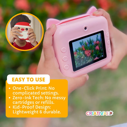 Instant Print Camera for Kids | 1080P HD Video, 2.4" Screen & Zero-Ink Thermal Printing (32GB Card Included) | CRIATIVAE