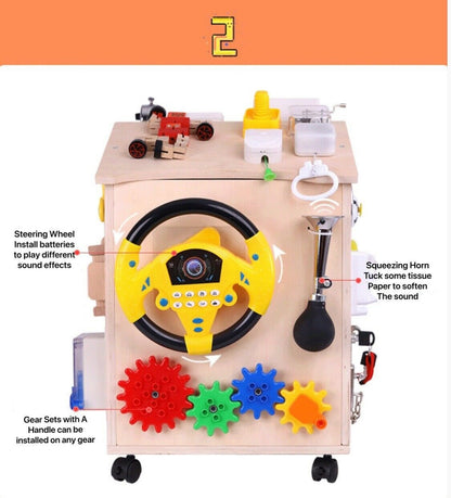 Montessori 37-in-1 Wooden Busy Board House - Sensory Play Activity Center