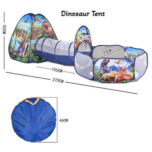 3-in-1-Dino-Spielzelt mit Tunnel und Bällebad – Faltbarer Indoor-/Outdoor-Spaß für Kinder