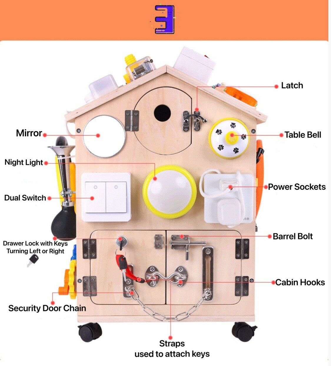 Montessori 37-in-1 Wooden Busy Board House - Sensory Play Activity Center