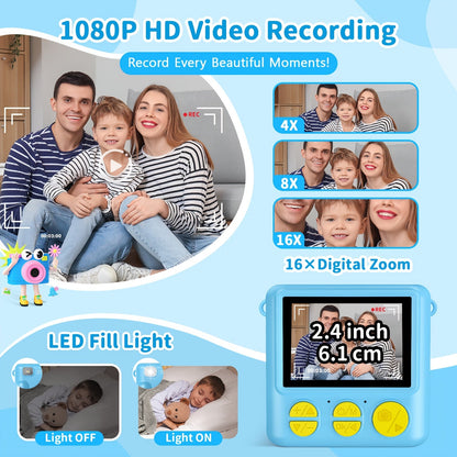 Kids Instant Print Camera – 1080P HD, 2,4" scherm, 32GB kaart en thermisch papier