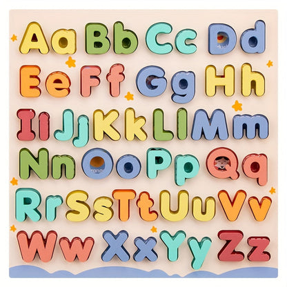 Alfabetpuzzelbord - 52 houten letters voor kleuters