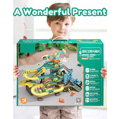 Dinosaur-Themed Construction Site Track Set with Motorized Escalator