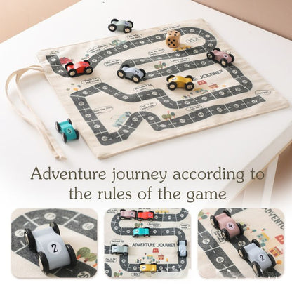 Versatile Dual-Sided Roll-Up Canvas Playmat with Wooden Cars and Adventure Game