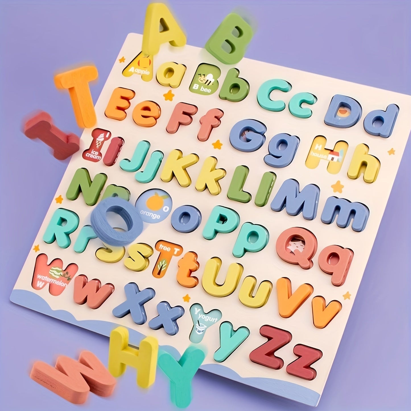 Alfabetpuzzelbord - 52 houten letters voor kleuters