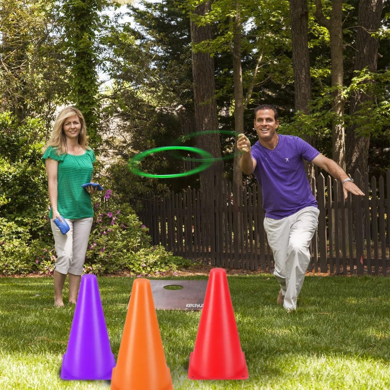 Juego de lanzamiento de aros y conos de colores: kit de actividades para exteriores e interiores