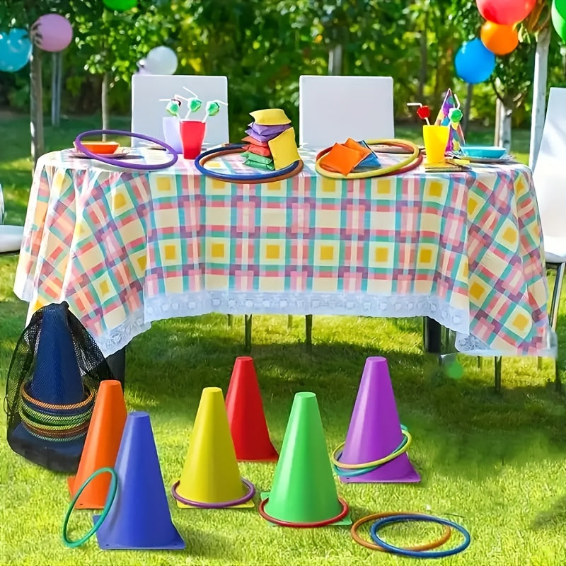 Juego de lanzamiento de aros y conos de colores: kit de actividades para exteriores e interiores