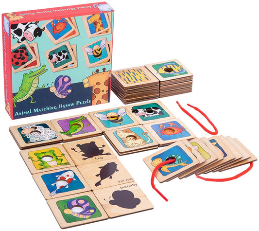 Houten dierenpatroon schaduwmatchingactiviteit