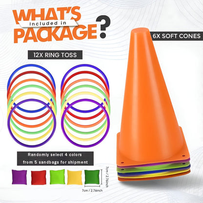 Juego de lanzamiento de aros y conos de colores: kit de actividades para exteriores e interiores