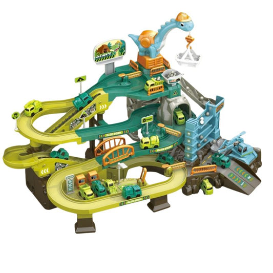 Dinosaur-Themed Construction Site Track Set with Motorized Escalator
