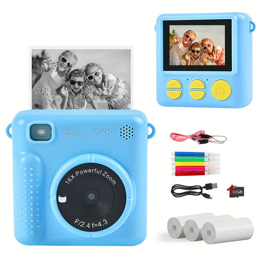 Kids Instant Print Camera – 1080P HD, 2.4" Screen, 32GB Card & Thermal Paper