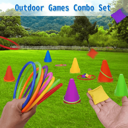 Juego de lanzamiento de aros y conos de colores: kit de actividades para exteriores e interiores