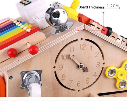 Montessori 37-in-1 Wooden Busy Board House - Sensory Play Activity Center