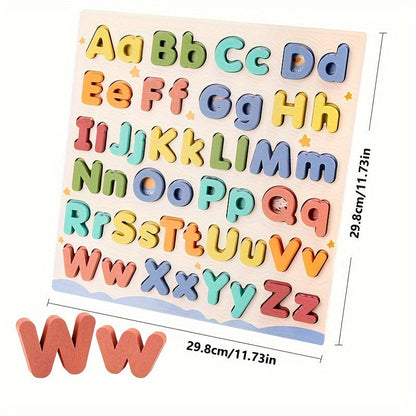 Alfabetpuzzelbord - 52 houten letters voor kleuters