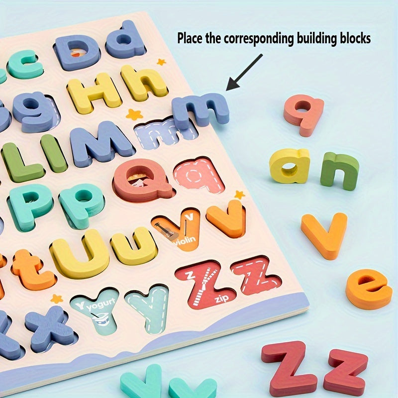Alfabetpuzzelbord - 52 houten letters voor kleuters
