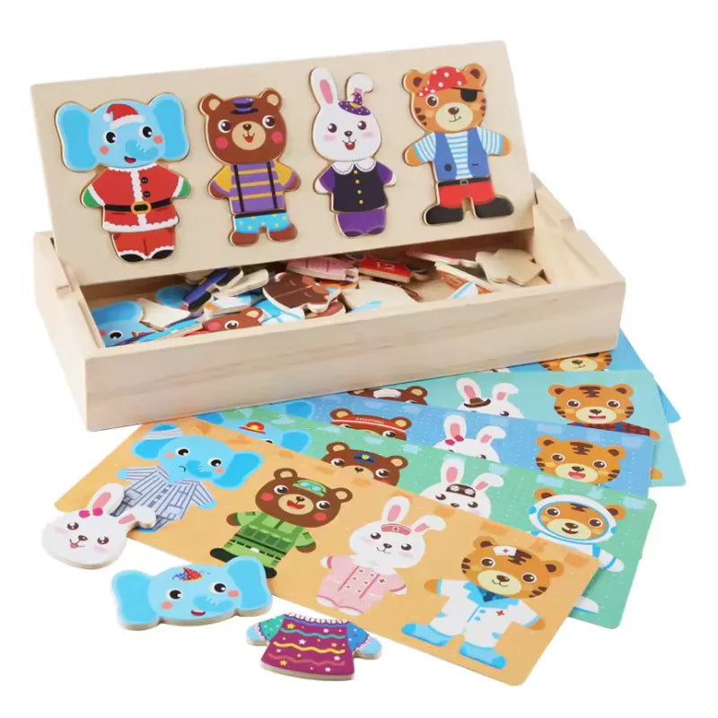 Wooden Dress-Up Animal Puzzle for Kids – 72-Piece Creative Learning Game for Fine Motor Skills & Cognitive Development | CRIATIVAE