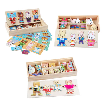 Wooden Dress-Up Animal Puzzle for Kids – 72-Piece Creative Learning Game for Fine Motor Skills & Cognitive Development | CRIATIVAE