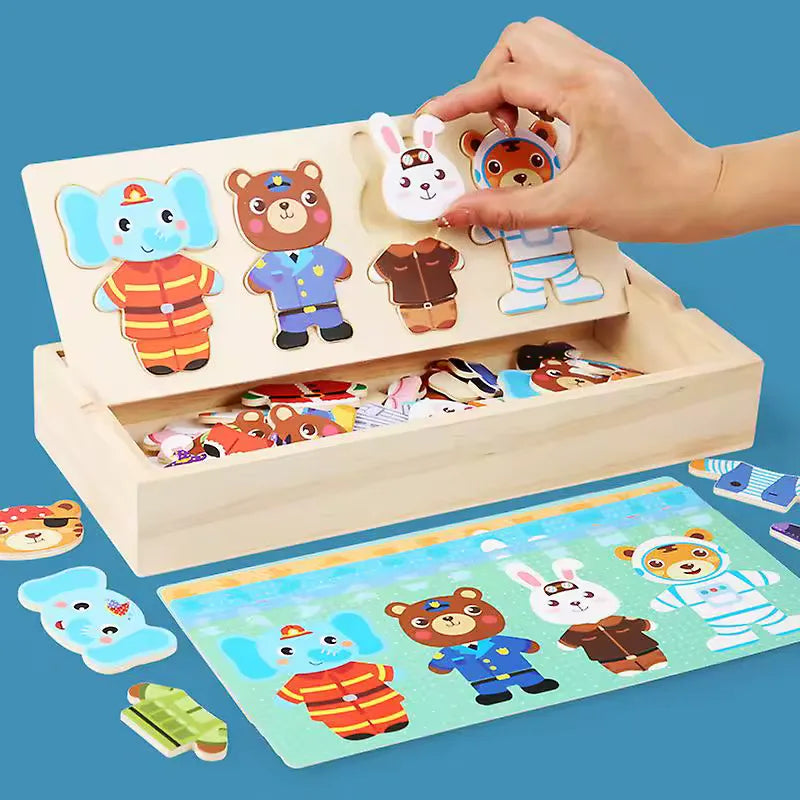Wooden Dress-Up Animal Puzzle for Kids – 72-Piece Creative Learning Game for Fine Motor Skills & Cognitive Development | CRIATIVAE