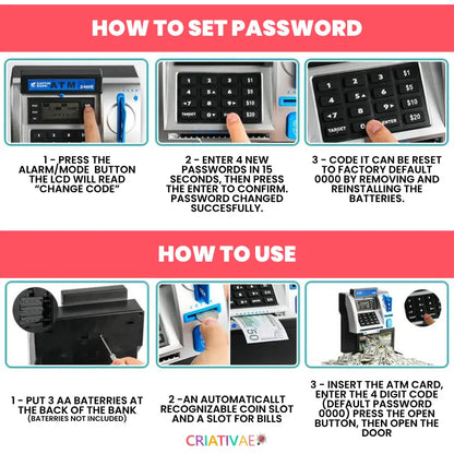 Kids ATM Piggy Bank Toy - Electronic Money Safe with Password & Automatic Bill Scroll for Boys and Girls | CRIATIVAE