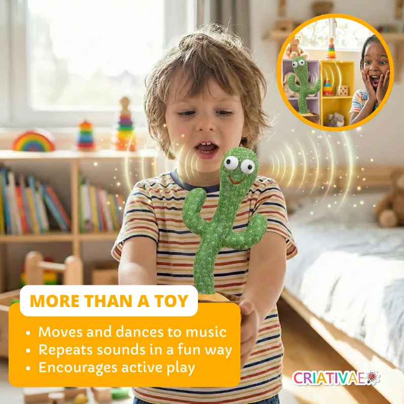Talking Dancing Cactus Plush Toy for Babies & Toddlers – Interactive Musical Plush with Sound Imitation & Sensory Stimulation | CRIATIVAE