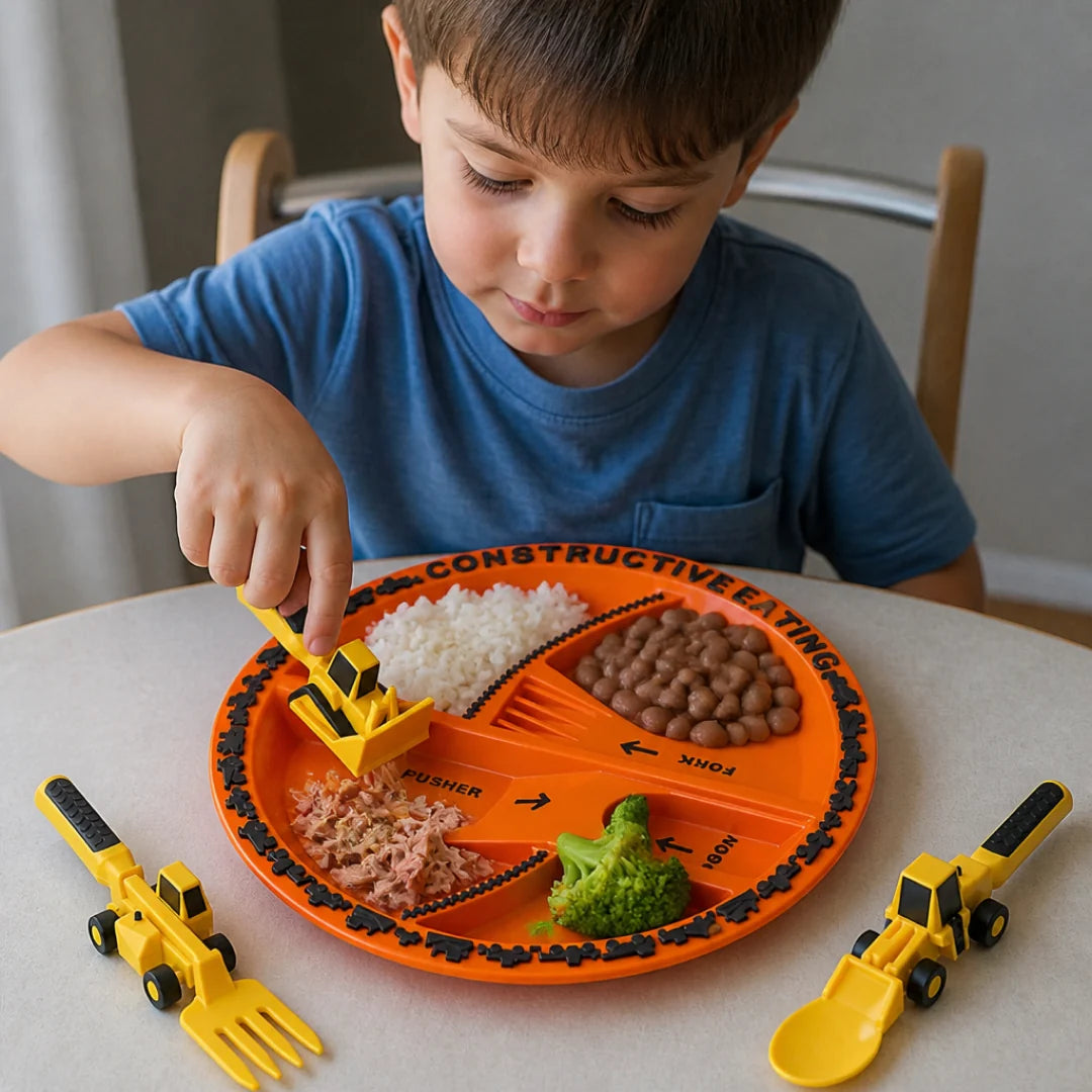Tractor Spoon Criativae - Construction Truck Plate and Utensil Set for Toddlers