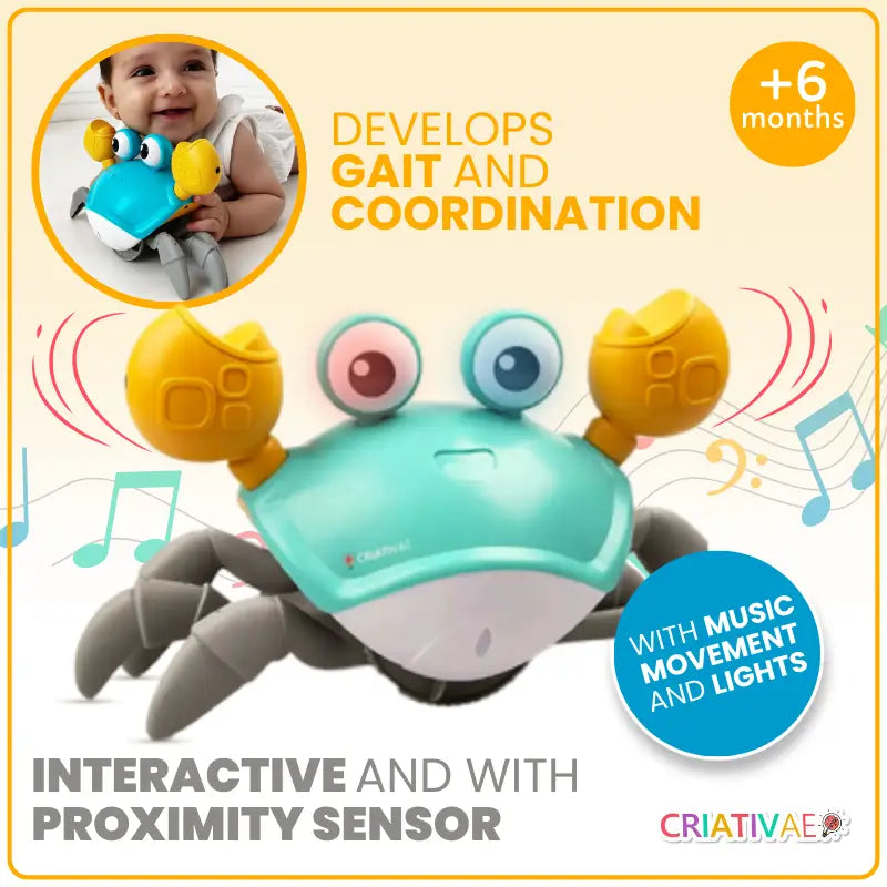 Sensory Crawling Crab Toy with Music and Lights | Motion Sensor Escape Crab for Babies and Toddlers | CRIATIVAE
