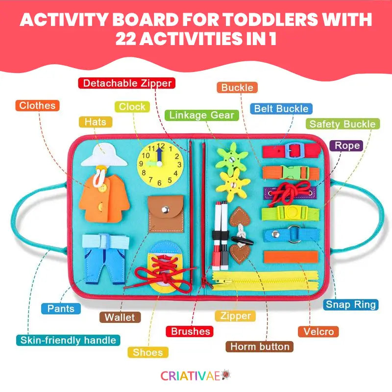 Montessori Busy Board for Toddlers - Educational Sensory Activity Book with Life Skills and ABC Learning | CRIATIVAE