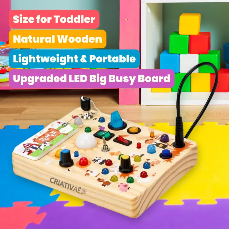 Farm-Themed Montessori Busy Board with LED Lights – Educational Wooden Toy