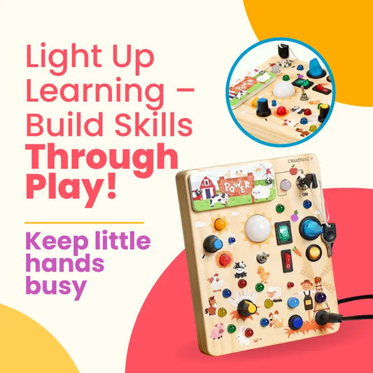Farm-Themed Montessori Busy Board with LED Lights – Educational Wooden Toy