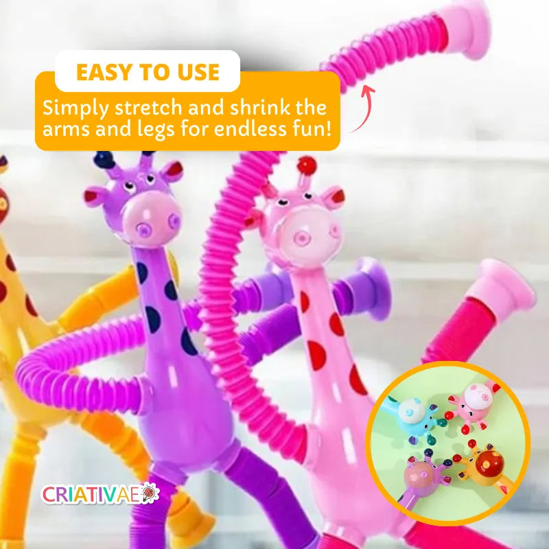 4-Pack Telescopic Suction Cup Giraffe Toys for Toddlers | Sensory Stretch & Pop Fidget Set | Fine Motor Skills Development | CRIATIVAE
