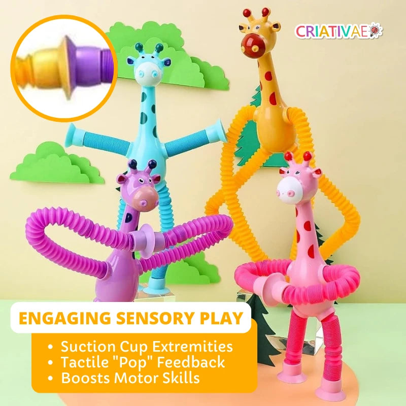 4-Pack Telescopic Suction Cup Giraffe Toys for Toddlers | Sensory Stretch & Pop Fidget Set | Fine Motor Skills Development | CRIATIVAE
