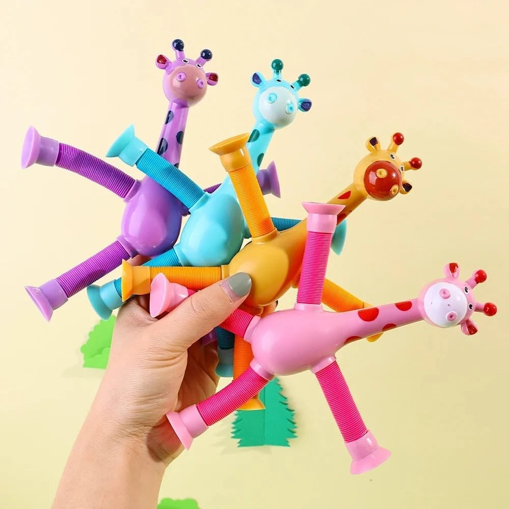 4-Pack Telescopic Suction Cup Giraffe Toys for Toddlers | Sensory Stretch & Pop Fidget Set | Fine Motor Skills Development | CRIATIVAE