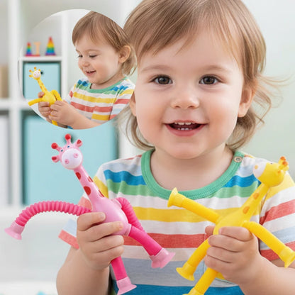 4-Pack Telescopic Suction Cup Giraffe Toys for Toddlers | Sensory Stretch & Pop Fidget Set | Fine Motor Skills Development | CRIATIVAE