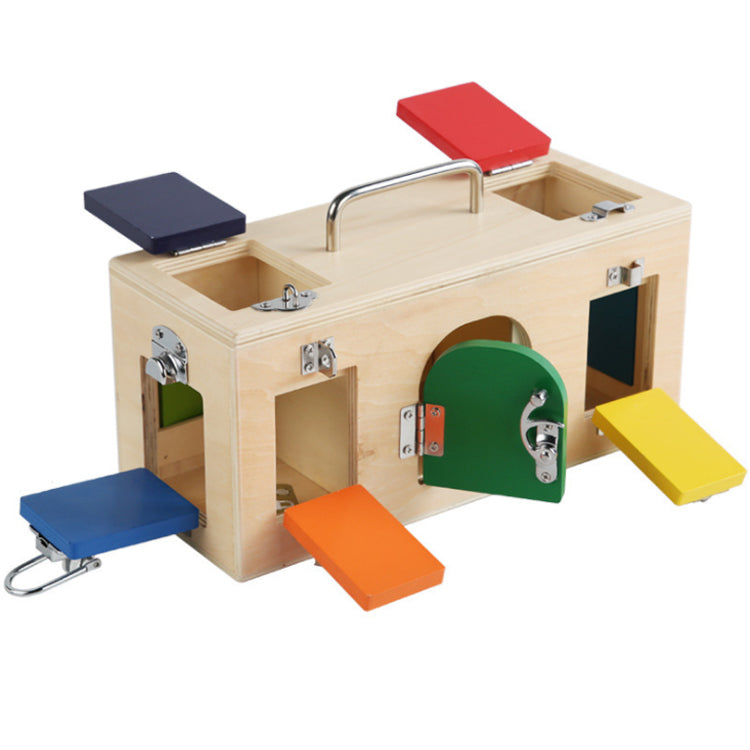 Montessori houten schatkist met 10 grendel- en slotdeuren - Interactief leerspeelgoed