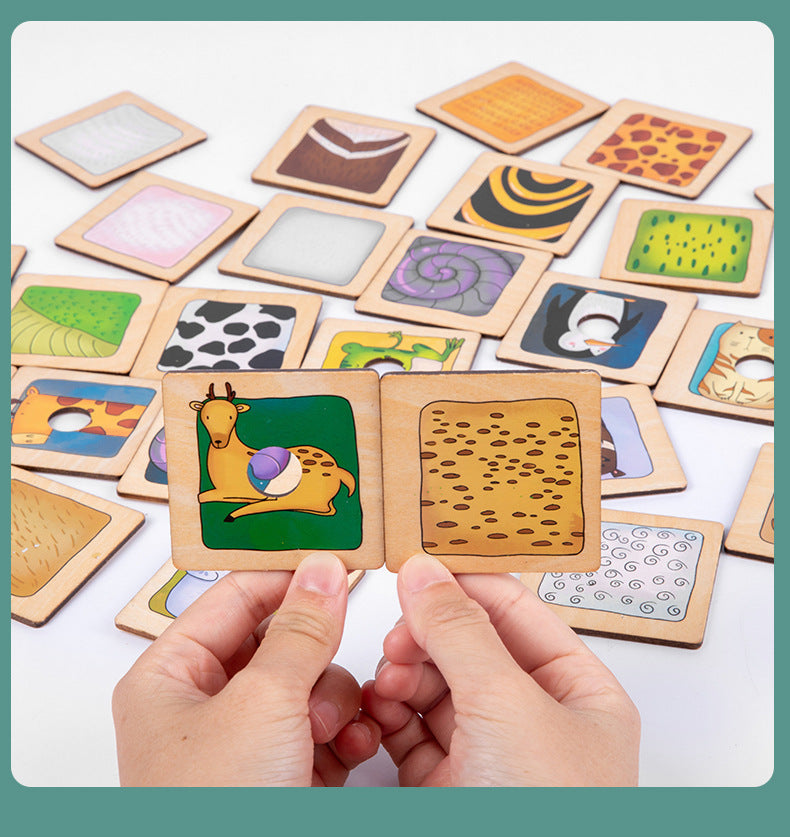 Actividad de emparejamiento de sombras con patrones de animales de madera