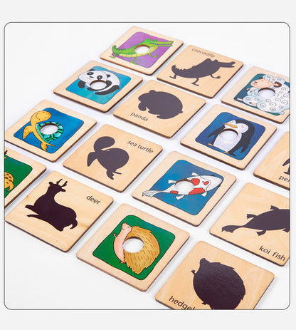 Actividad de emparejamiento de sombras con patrones de animales de madera