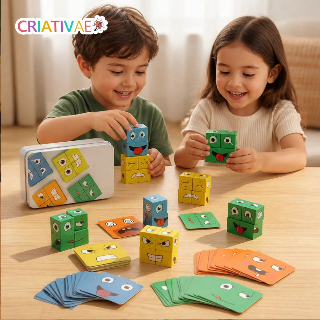 Mood Cube Criativae - Wooden Emotions Game for Kids