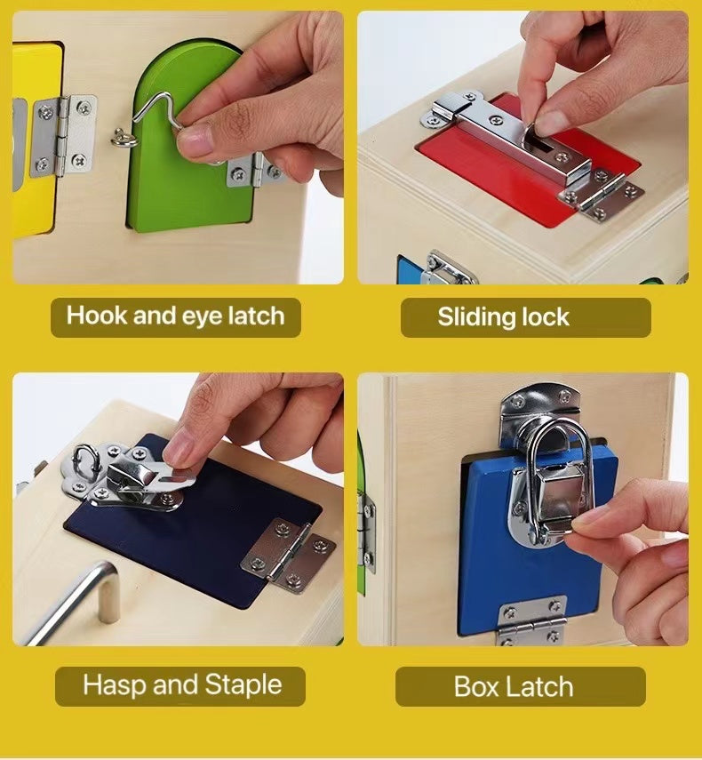 Montessori houten schatkist met 10 grendel- en slotdeuren - Interactief leerspeelgoed