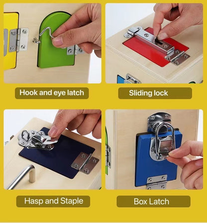 Montessori houten schatkist met 10 grendel- en slotdeuren - Interactief leerspeelgoed